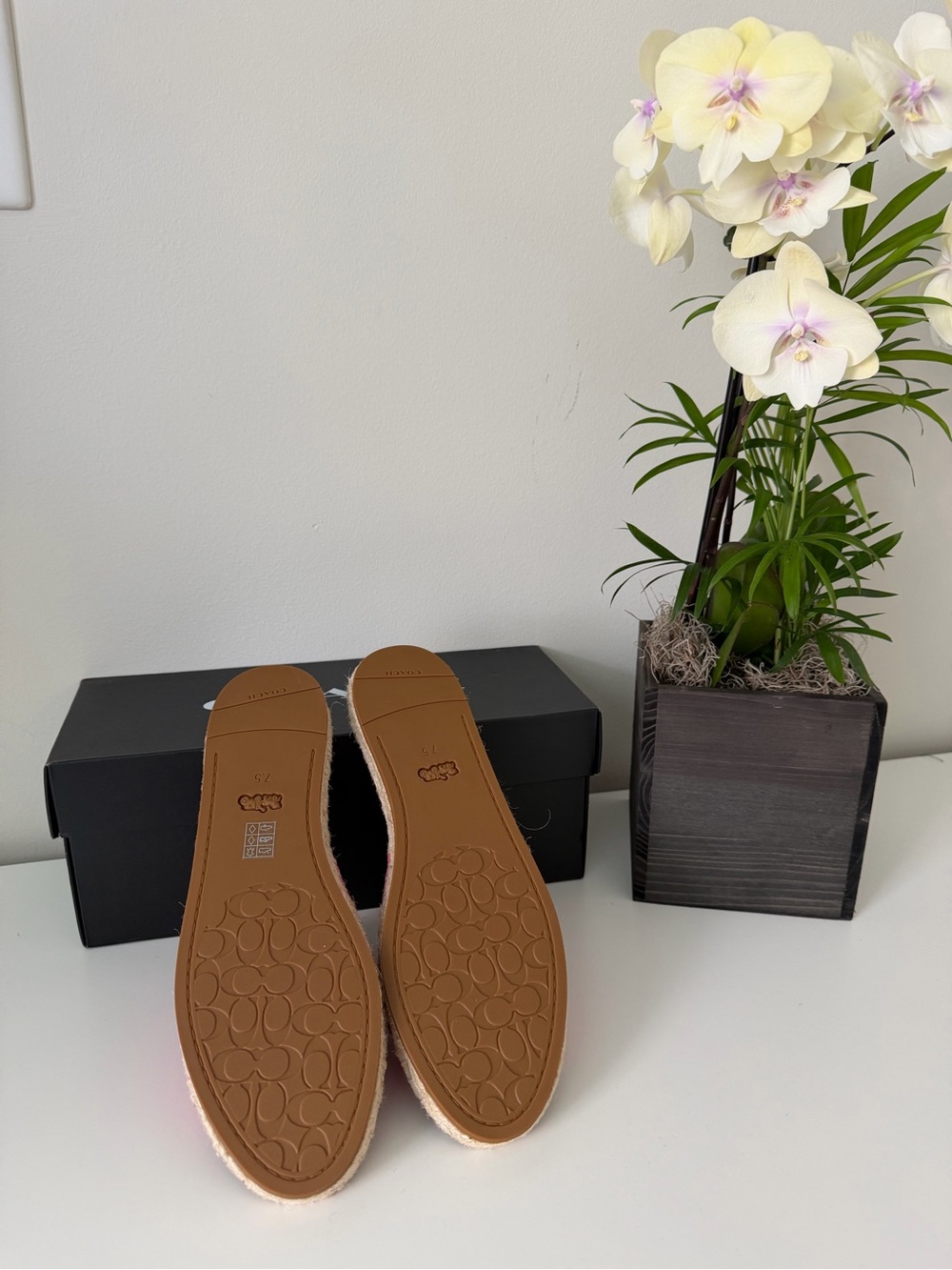 Coach Pink Suede Espadrille Slide with Gold Emblem - Picture 3 of 5